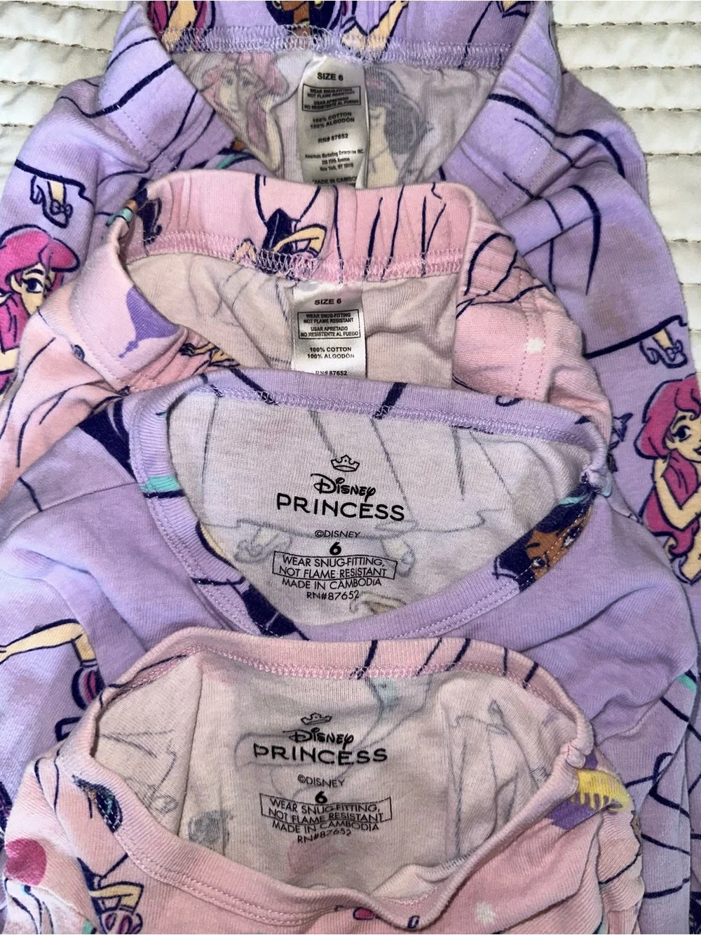 Set of 2 Disney Princess Girls Pajamas, Size 6
